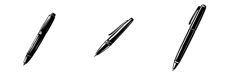 Elegant black pens arranged in a creative layout expressing sophistication and style for design concepts
