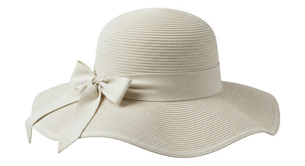 Isolated Elegant White Summer Hat with Ribbon