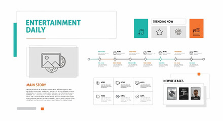 Vector illustration of a clean and modern user interface wireframe, showcasing a page layout template for a news website or digital publication