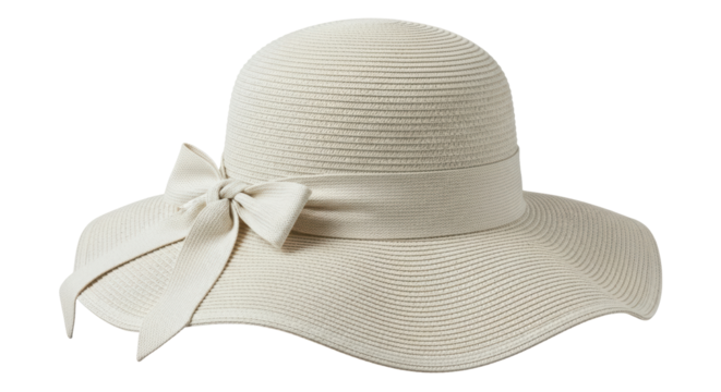 Isolated Elegant White Summer Hat with Ribbon