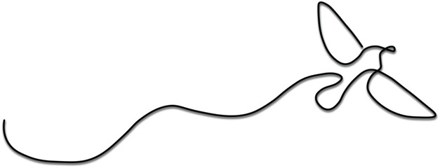 Flying bird continuous line drawing element isolated on white background for decorative element. Vector illustration of animal form in trendy outline style.