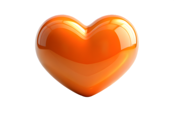 A glossy orange heart isolated on transparent background, symbolizing love, passion, and warmth