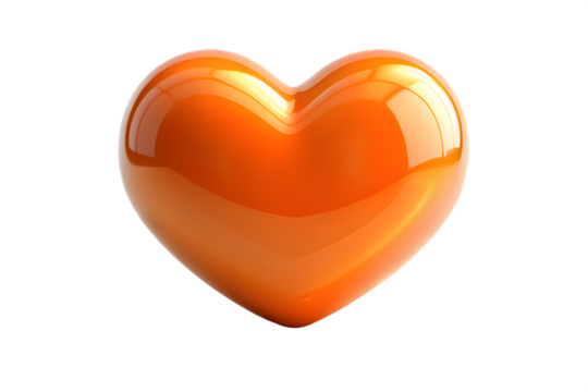 A glossy orange heart isolated on transparent background, symbolizing love, passion, and warmth