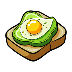 Delicious avocado toast with creamy poached egg vector illustration, healthy breakfast food artwork, minimalist modern brunch design for kitchen and café decor