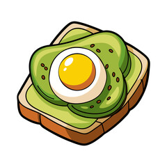 Delicious avocado toast with creamy poached egg vector illustration, healthy breakfast food artwork, minimalist modern brunch design for kitchen and café decor