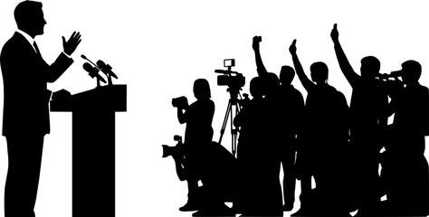 silhouette of a politician giving press conference at podium
