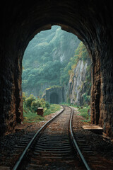 beautiful train tunnel surrounded by green tree