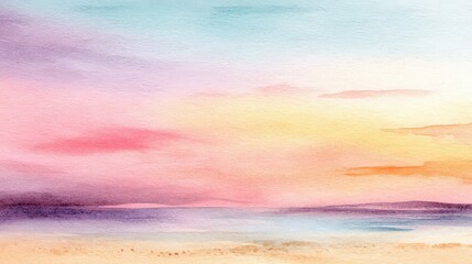 Abstract Pastel Watercolor Sunset Seascape