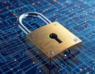 A gleaming padlock sits atop a futuristic network, symbolizing robust security. This image represents the protection of confidential data in our digital world