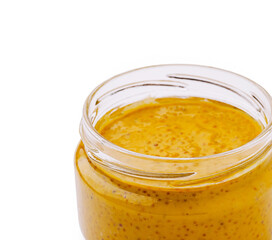 Homemade mustard in a glass jar ready for culinary use