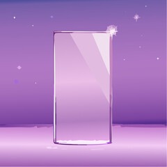 Glass shining empty banner on violet background