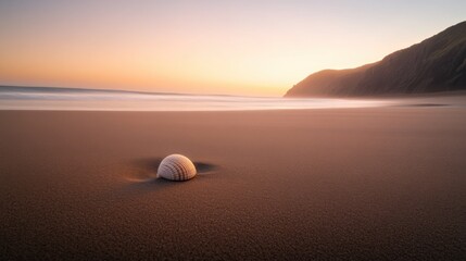 Obraz premium Tranquil beach sunset with seashell on sandy shoreline