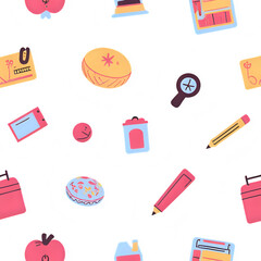 Vibrant Seamless Pattern: Back to School Supplies & Stationery Design
