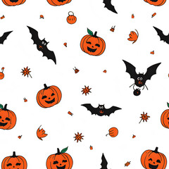 Halloween Pumpkin and Bat Pattern: Festive Autumn Design