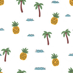 Tropical Pineapple Palm Tree Pattern: Seamless Summer Design
