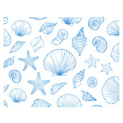 Seashell Pattern: Blue Starfish and Shell Background Texture