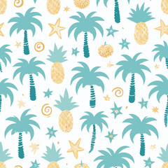 Seamless Pattern: Tropical Pineapple and Palm Tree Design