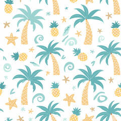 Tropical Paradise Pattern: Seamless Palm Tree & Pineapple Design for Fabric, Wallpaper, and More