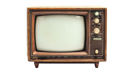 An old vintage retro tv television set with blank screen isolated on a transparent background © mustkim