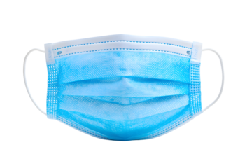 blue medical mask,  symbol of health and protection isolated on white background