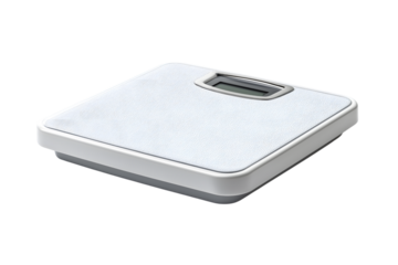white bathroom scale, simple tool for tracking weight isolated on white background