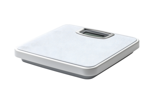 white bathroom scale, simple tool for tracking weight isolated on white background