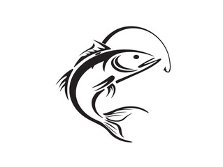 Stylish Fishing Adventure Icon with Elegant Minimal Line Art Illustration