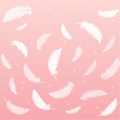 Vector Illustration of White Feathers on a Pink Background, Decorative Pattern Design, Elegant and Soft Aesthetic.