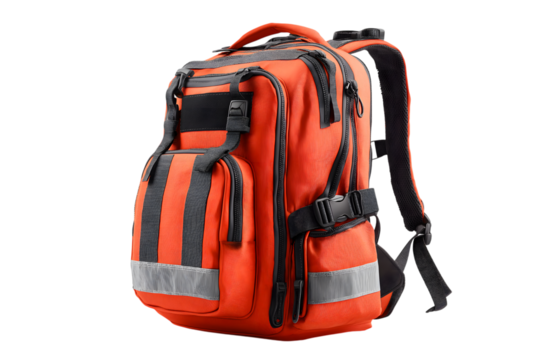  bright orange first aid bag, essential for emergencies isolated on white background