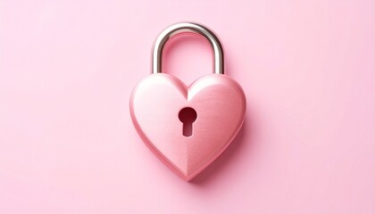 A heart shaped padlock displayed on a plain pink background