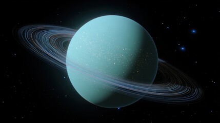 The majestic ice giant Uranus with its stunning ring system in deep space.