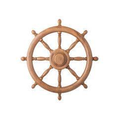 Wooden ship wheel nautical steering marine decor isolated brown vintage round classic