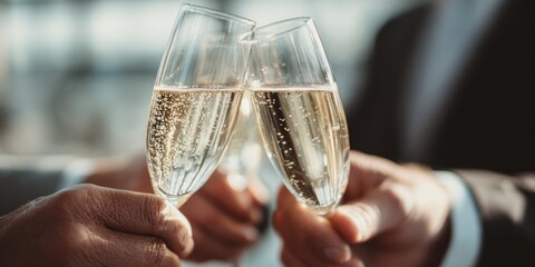Obraz premium Hands raising champagne flutes in a sophisticated celebration setting