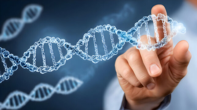 with holographic molecules and DNA strands in high-tech laboratory