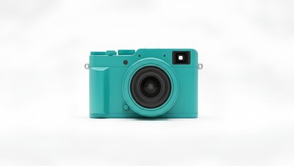Stylish Teal Digital Camera on White Background for Photography