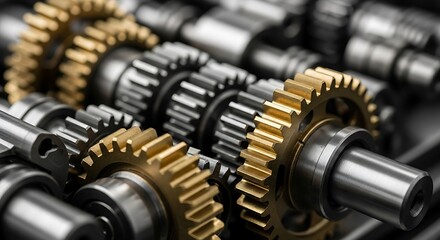 Fototapeta premium Close-up view of intricate gears and metal components, showcasing precision engineering and complex mechanisms.