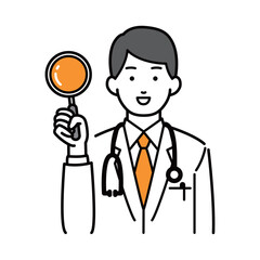虫眼鏡を持った男性医師イラスト