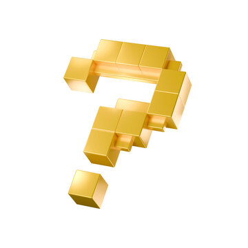 Ponto de interroga&ccedil;&atilde;o dourado em 3D formado por blocos isolado em fundo transparente. Especial Setembro Amarelo.