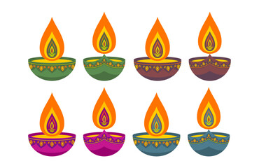 Diwali diya - oil lamp. Element for traditional Indian festival of lights. Flat style on isolated white background. Vector illustration.