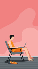 Relaxed individual working remotely on a laptop from a comfortable chair, illustrating work-life balance, freedom, and modern productivity.