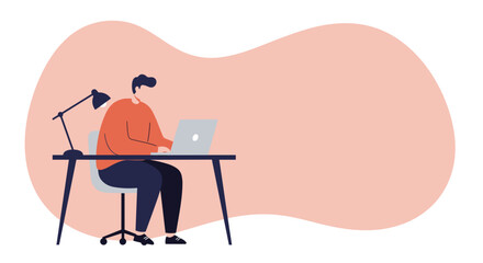 Man working on laptop at modern desk, representing remote work, productivity, and digital lifestyle. Ideal for business, education, and technology concepts.