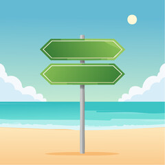 Green road arrow sign Summer on the beach