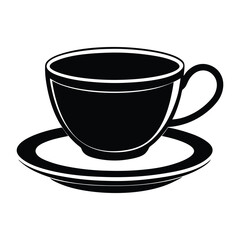 An isolated black coffee mug and teacup with a saucer