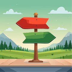 Red and green arrow sign post positive and negative