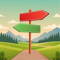 Red and green arrow sign post positive and negative