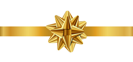 Gold bow isolated on transparent background.	
