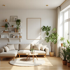 Modern home interior with bedroom, living room, kitchen, and corridor. cozy sofa, bed, chairs, table, sideboard, mirrors, and flowers. Unique color scheme of white, grey, black, purple, blue, green.
