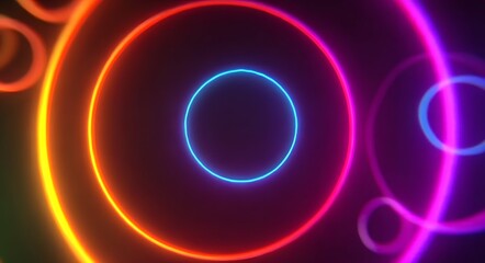 Colorful neon light circles in a retro-style animation, with circular shapes, a colorful, circular arrangement of colors,