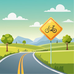 Yellow warning isolated road sign with bicycle vector