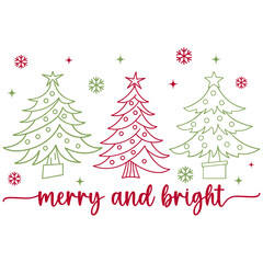 Fototapeta premium Merry and Bright Christmas PNG – Festive Holiday Quote Sublimation Design